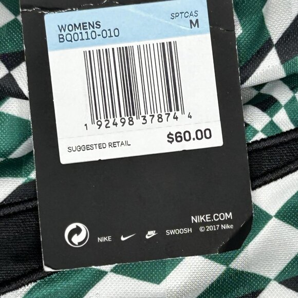Nike Shirt Womens Medium Green Black Checkered Loose Fit Cropped Long Sleeve - Picture 6 of 14